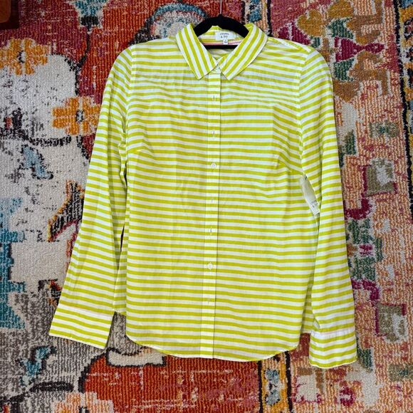 Crown & Ivy Green and White Long Sleeve Button Down Shirt - Picture 1 of 5